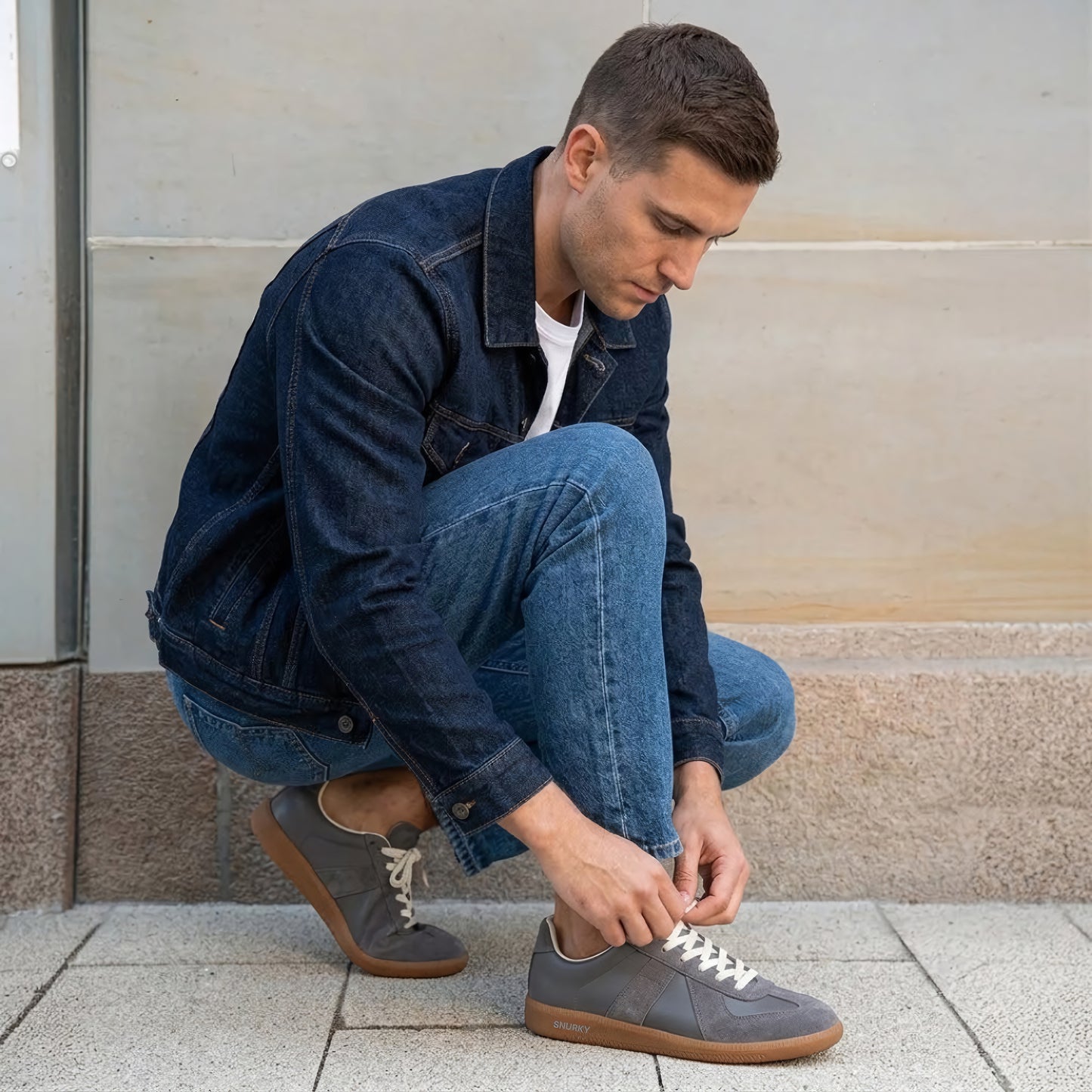 SNURKY GAT Vintage Sneaker Grau/Gum – Herren Sneaker getragen