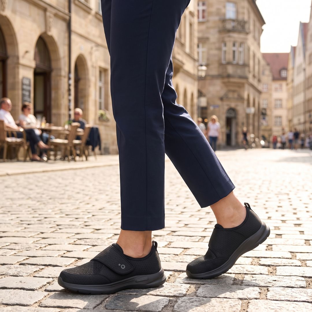 Mann trägt Snurky 360 orthopädische Komfortschuhe beim Spaziergang